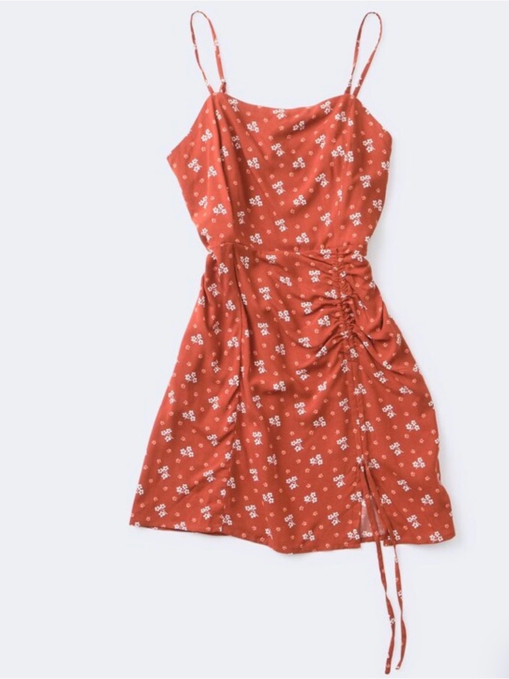 Rust Floral Ruched Dress Small